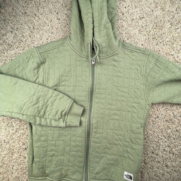 The North Face Longs Peak Quilted Full Zip Hoodie Green Soft Long Sleeve XS - Picture 1 of 13